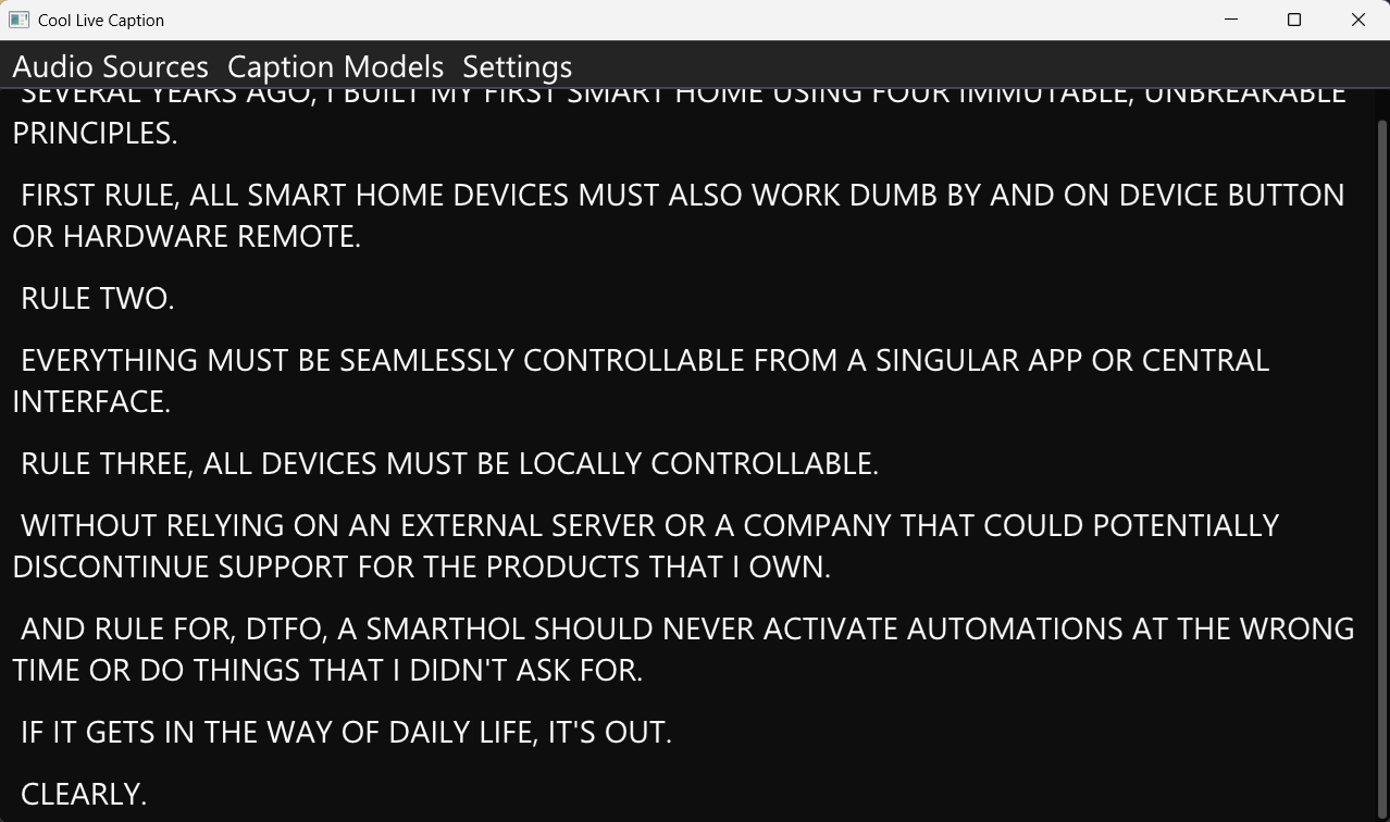 Screenshot of Cool Live Captions on Windows